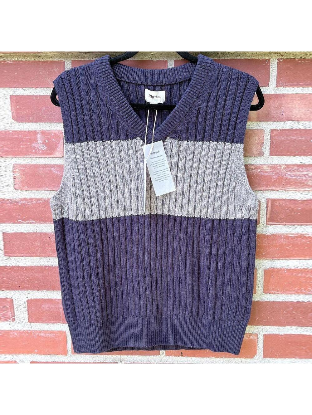 Rhythm Men's Grey and Navy Sweater Vest